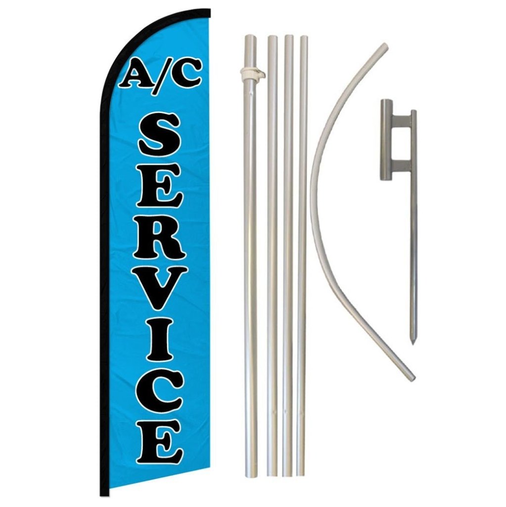 A/C Services (Blue) Windless Banner Flag & Pole Kit - Flags Importer