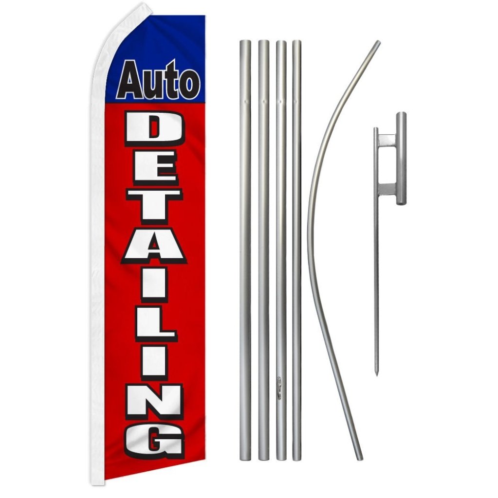 Auto Detailing (Red & Blue) Super Flag & Pole Kit - Flags Importer