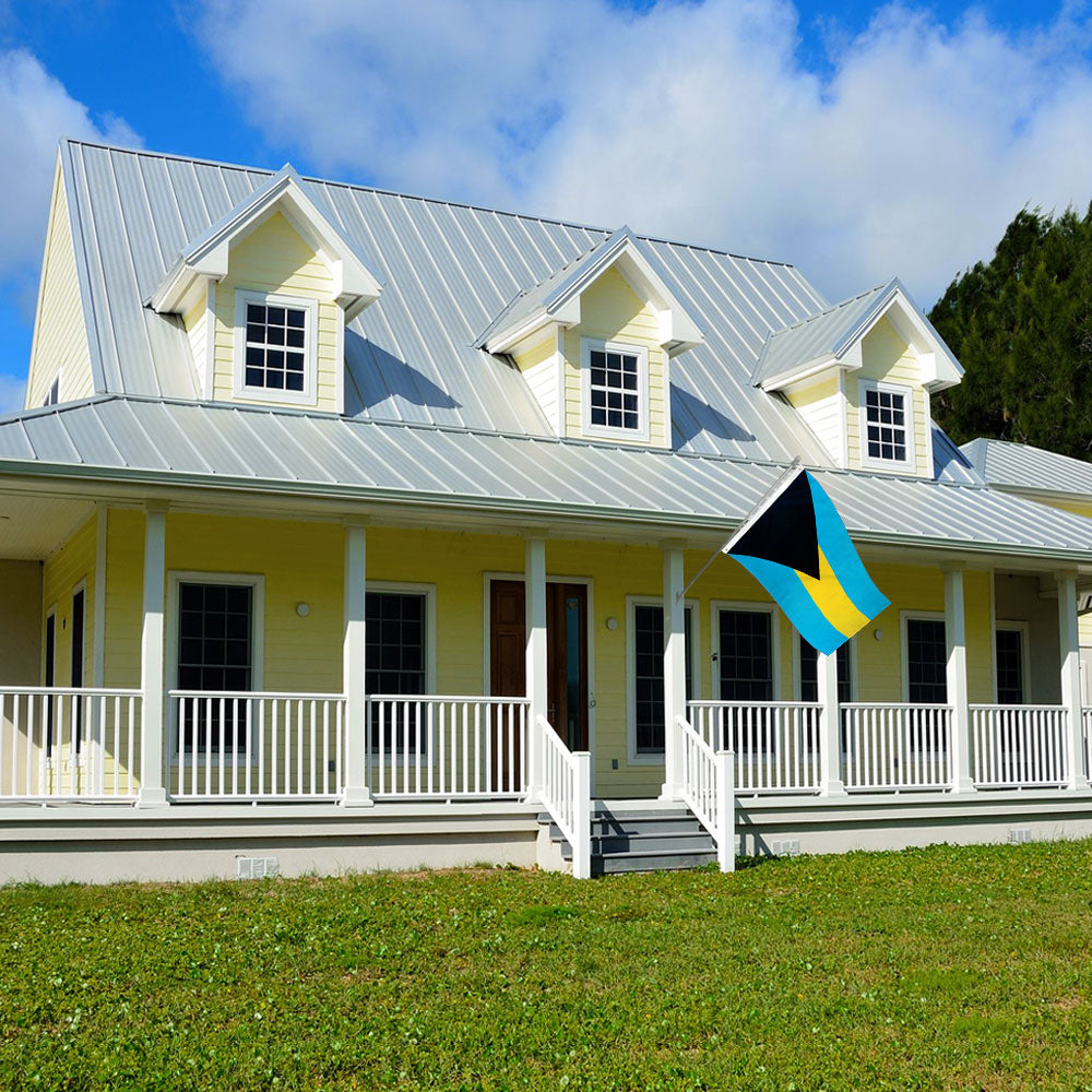 Bahamas  Printed Polyester Flag 3ft by 5ft on 6ft Pole Mounted Outside Home