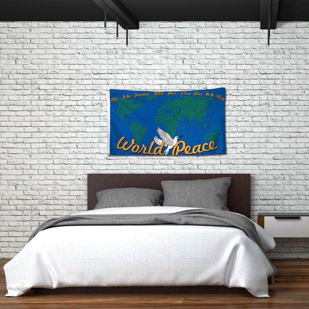 World Peace (Map Blue) Flag 3x5ft Poly - Flags Importer